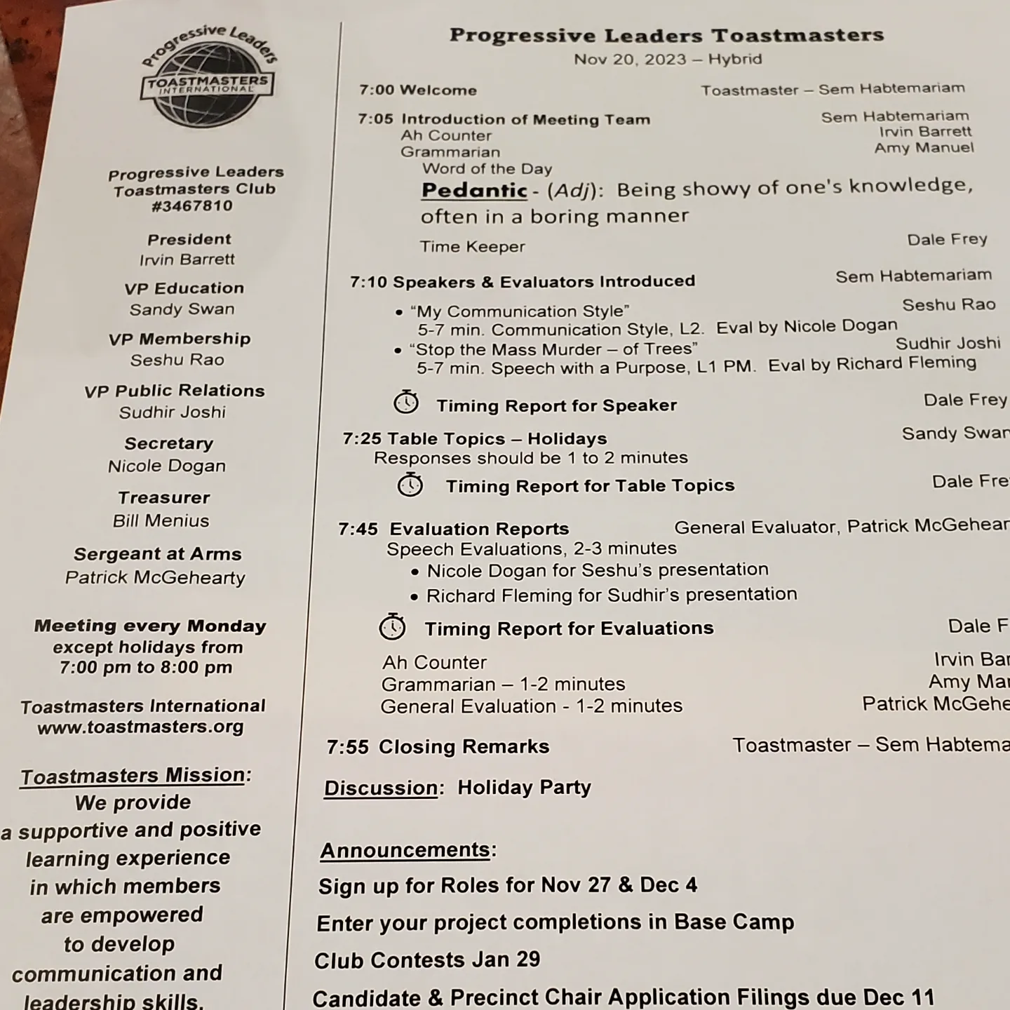 Progressive Toastmasters — November 22, 2023, photo 2 of 2